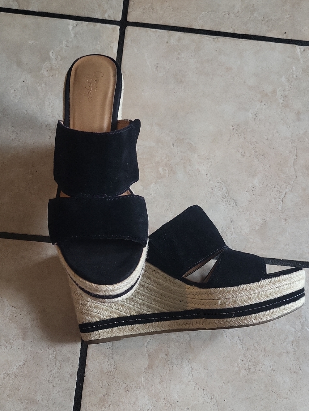 Women’s Black Espadrille Wedge Slide Sandals